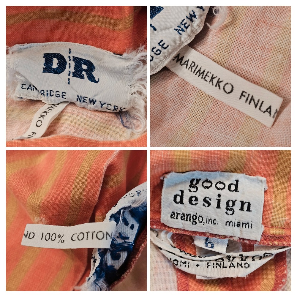 Vintage Marimekko Finland Dress Womens 6 Orange Yellow Stripe Cotton Mod Retro - Picture 3 of 10